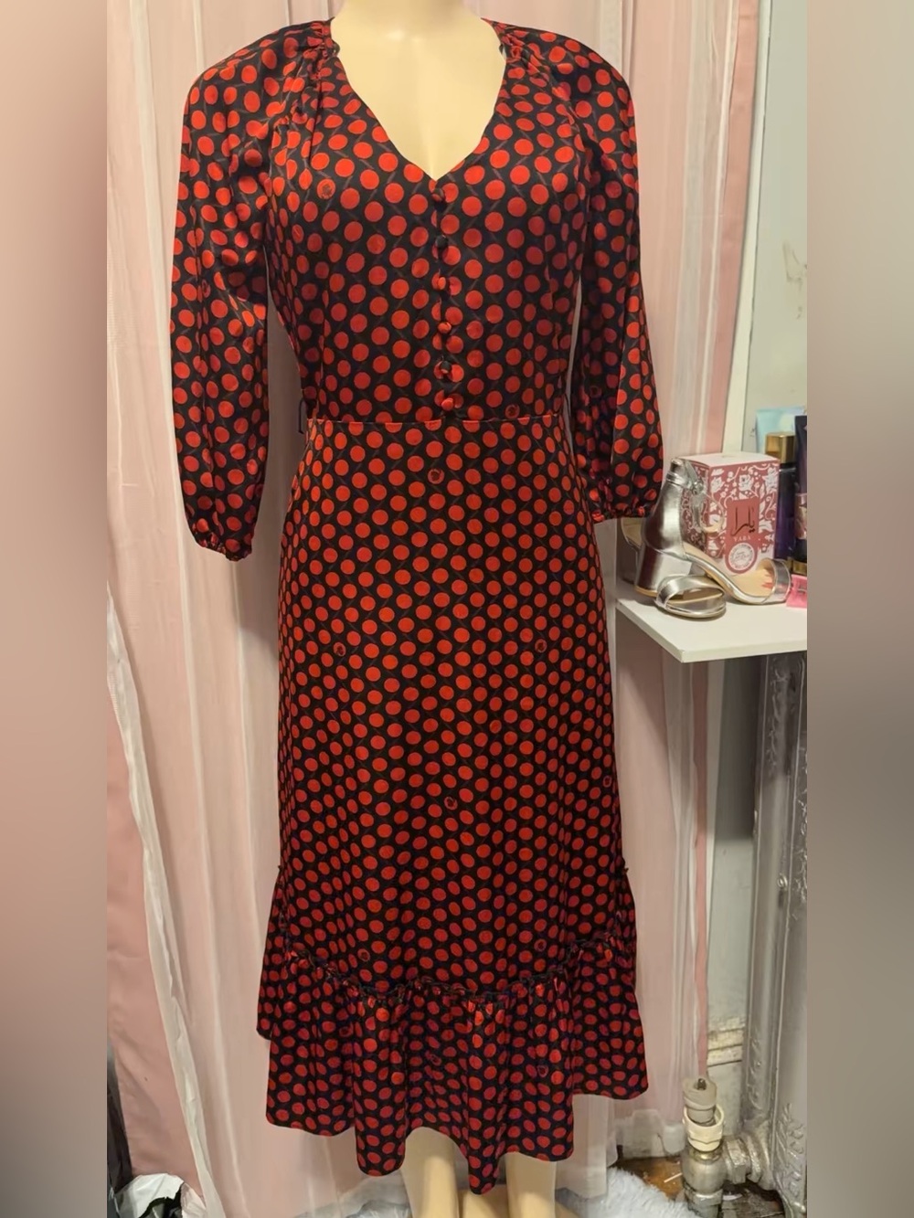 Karl Lagerfeld Black Dress with Red Polka Dots size 0